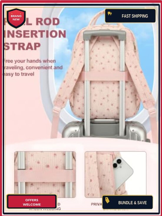 Corduroy Laptop Backpack for Women, 15.6-Inch Padded Compartment, Multi-Pocket main image 6